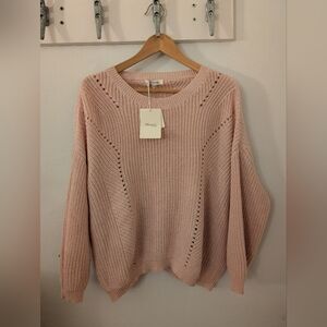 Miracle Blush Pink Open-Stitch Crewneck Sweater